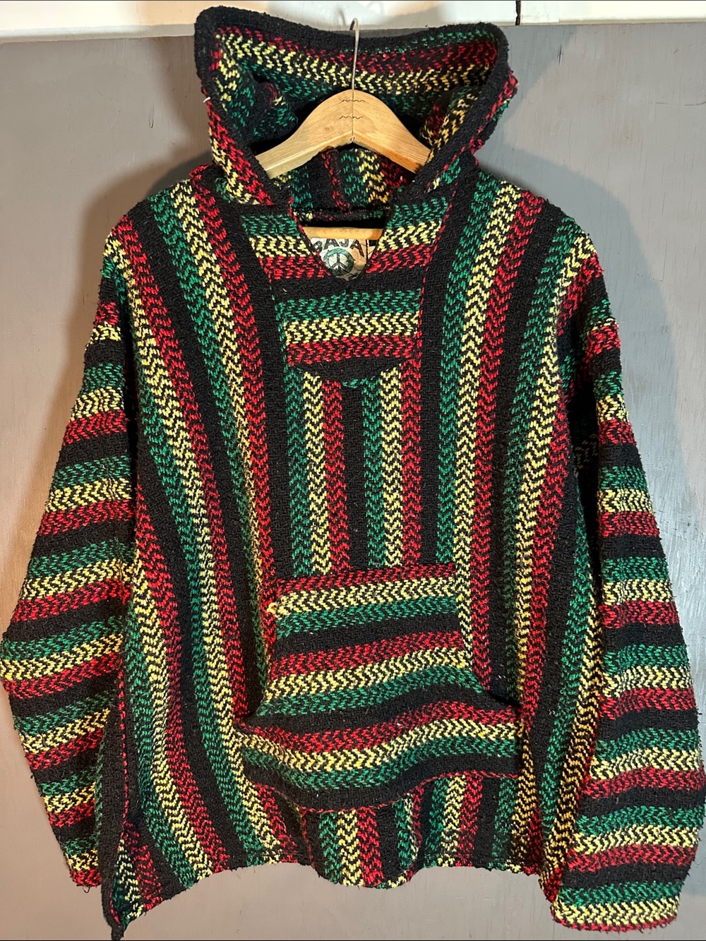 Men's Striped Baja Hoodie Sweater - Red/Green/Yellow/Black